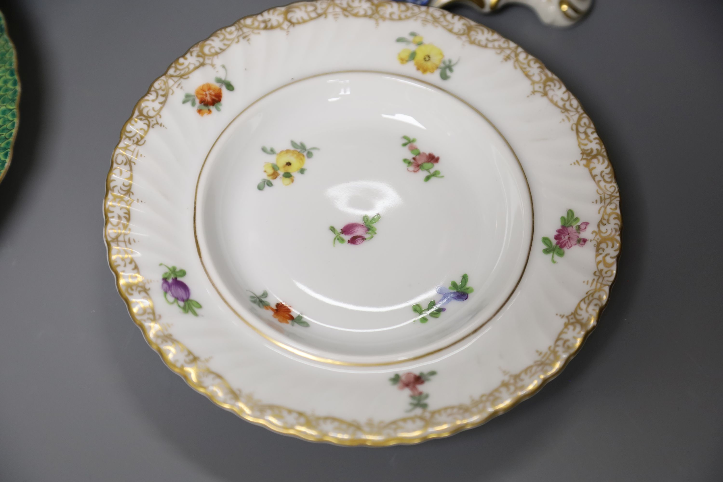 A group of Dresden and flower painted porcelain